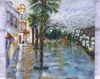 Rainy Day in California ORIGINAL OIL PAINTING Unframed on canvas landscape Ukrainian artist trees view wall art decor