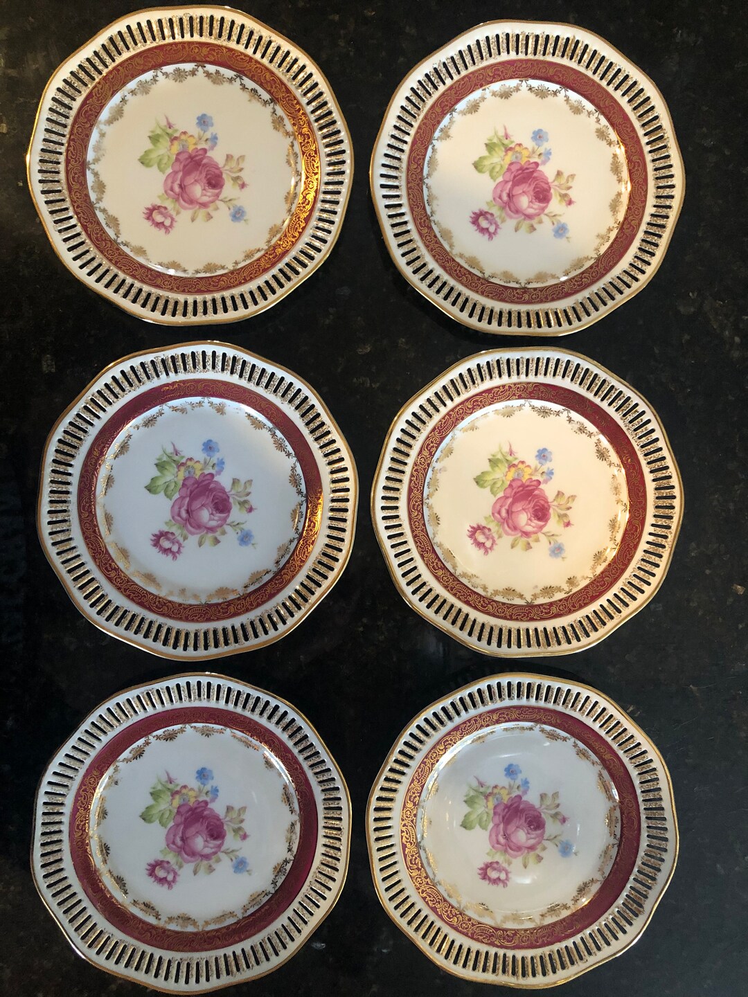 Winterling Bavaria China Germany Set of 6 Reticulated Plates in Floral