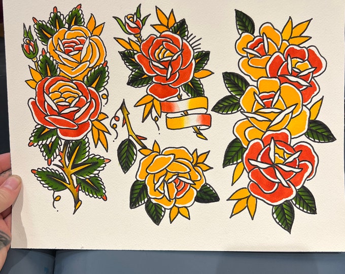 Temporary Tattoo - 13 Roses / Set of 11 Apples / Tattoo Flash - Etsy Sweden