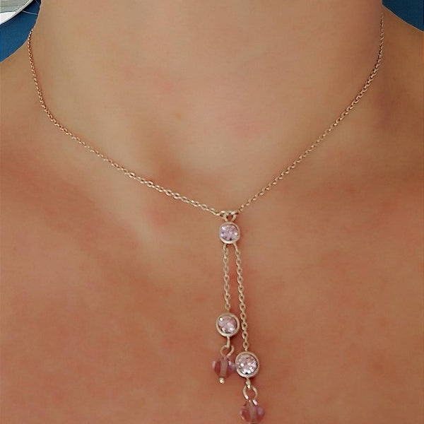 NEXT Delicate 925 silver chain with pink amethyst.Silver necklace. Vintage jewelry.Silver 925 jewelry.  Neck jewelry.For her. Vintage gift.