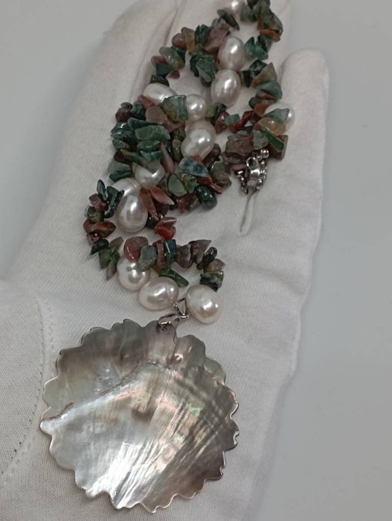 Necklace made of natural stone, pearls and mother… - image 1