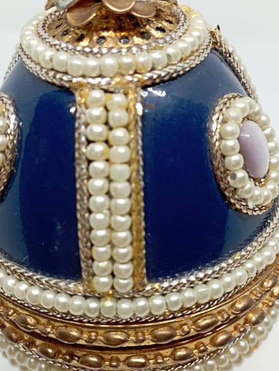 Faberge egg jewelry box in blue-gold tone, qualit… - image 3