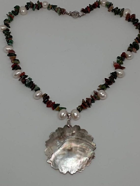 Necklace made of natural stone, pearls and mother… - image 6