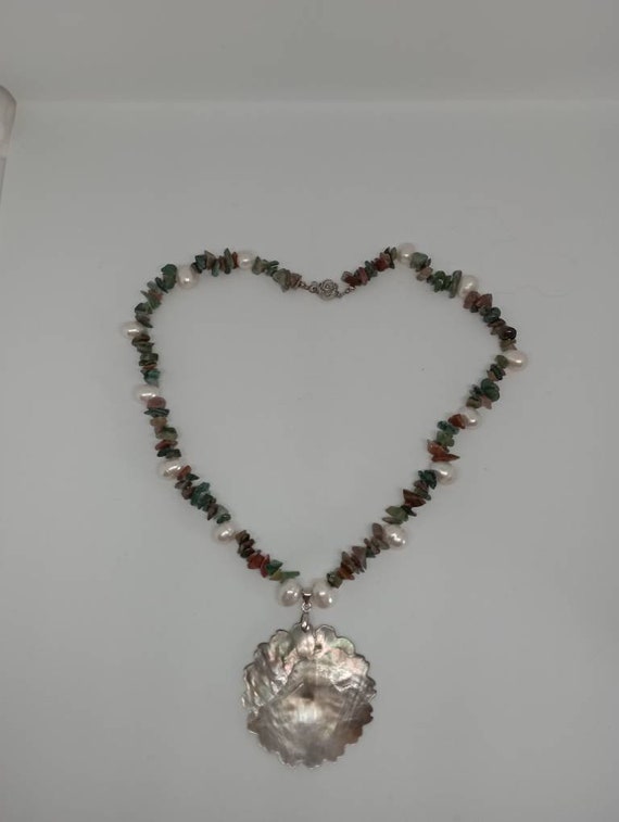 Necklace made of natural stone, pearls and mother… - image 2