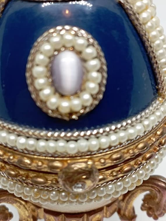 Faberge egg jewelry box in blue-gold tone, qualit… - image 4
