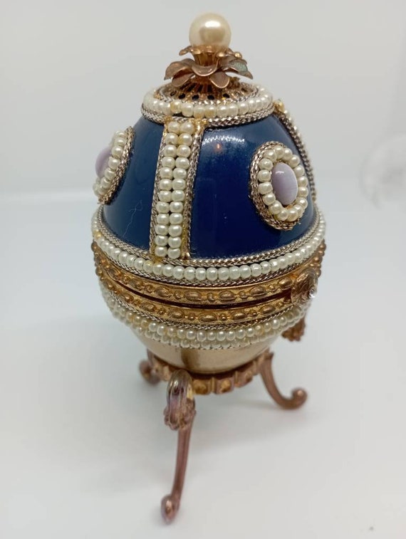 Faberge egg jewelry box in blue-gold tone, qualit… - image 2