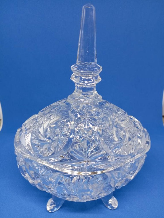 Vintage crystal jewelry box or candy vase with ori