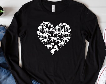 Horse Heart Shirt, Horse Lover Tee, Horses Heart T-Shirt, Horse Lover Gift, Horse Silhouette Shirt, Equestrian Tee, Gift For Horse Owner