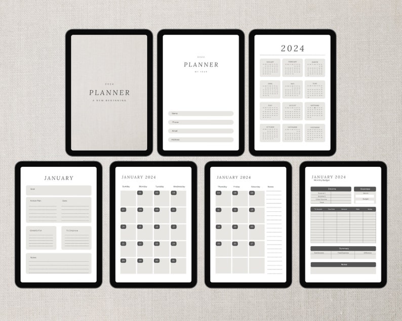 2024 Classic Minimalist Digital Journal for iPad 2024 Daily Planner for