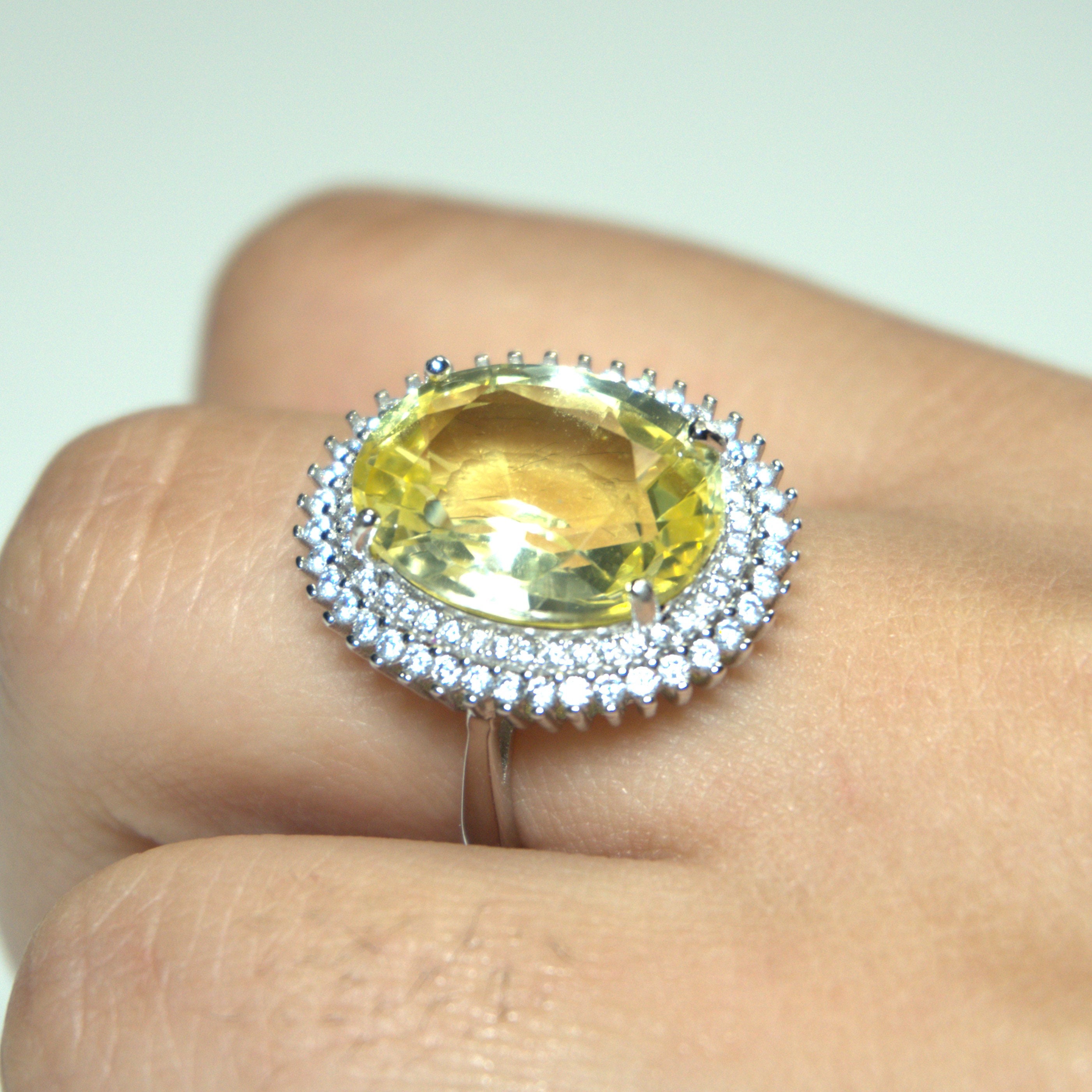 Natural 17.15 Carat Yellow Sapphire Ring Sterling Silver