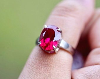 Handmade Sterling Silver Ruby Ring | US Size 8, Unheated Gemstone