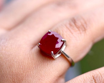 Handmade Natural Ruby Ring | 3.10 Carat Sterling Silver, US Size 7