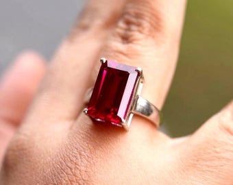 Handmade Sterling Silver Ruby Ring | US Size 8, Untreated Gemstone