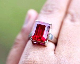 Handmade Sterling Silver Ruby Ring | US Size 8, Untreated Gemstone