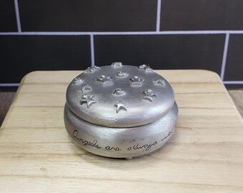 Vintage Pewter Angel Trinket Box: Rhinestone Accents, Angel Collector Gift