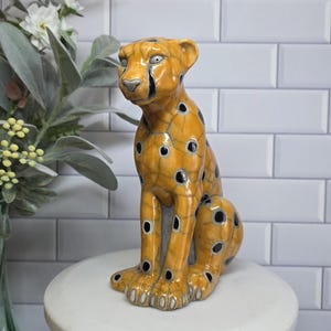Vintage Raku Keramik Geparden Figur: Signierte Südafrikanische Safari Dekoration