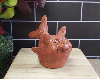 Vintage Handmade Terracotta Catfish Figurine: Whimsical Pottery Gift