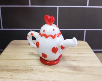 Vintage Miniature Art Glass Teapot Paperweight: Hand Blown Heart Decor