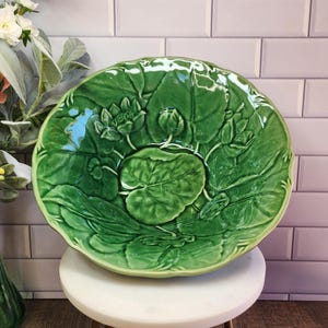 Vintage Bordallo Pinheiro Majolica Lotus Serving Bowl: Portugal Serveware