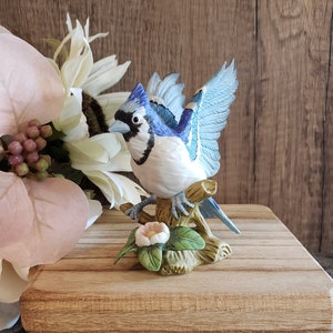 Vintage Lefton Blue Jay Figurine: Hand Painted Porcelain Bird