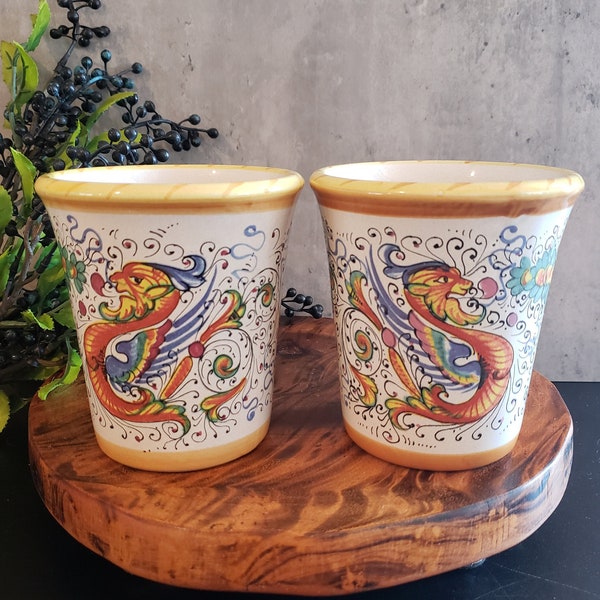 Vtg Italian Meridiana Ceramiche Dragon Tumblers Candle Holders Planters Flower Vases Small Utensil Holders | Set of 2 | Home Decor Gifts