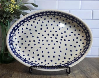 Vintage Manufaktura Polish Pottery Ovaal Baker: ovenschaal met sterpatroon