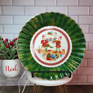 Vintage Villeroy & Boch Porcelain Toy&#39;s Fantasy Christmas Elves Retired Large Bowl/Tart Dish Christmas Host Gift Holiday Home Decor Gift