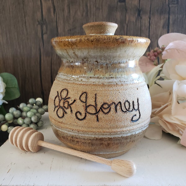 Vintage Signed Olson Stoneware Wheel Thrown Studio Pottery Honey Pot