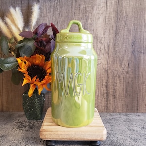 Rae Dunn "Magic" Green Luster Ceramic Canister Cookie Jar with Lid Halloween Decor Gift Kitchen Decor Gift Rae Dunn Collector Gift
