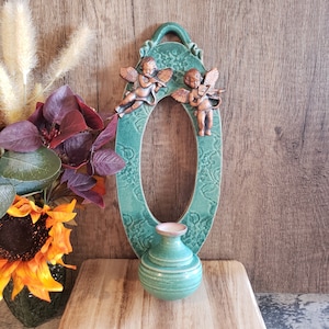 Vintage Rivertown Pottery Cherub Oil Lamp Candle Holder Wall Hanging