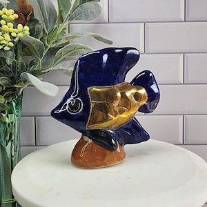 Vintage Brass and Tonala Pottery Small Fish Figurine Handmade Brass Pottery Gift for Fish Lover Tonala Pottery Gift Vintage Brass Collector