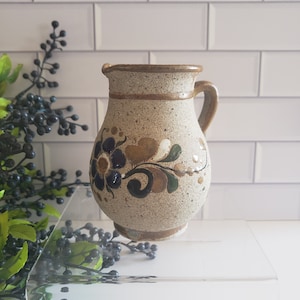 Vintage Signed Mexican Tonala Pottery Hand Painted Floral Creamer Pottery Vase Tonala Pottery Pitcher Mexican Pottery Home Decor Gift