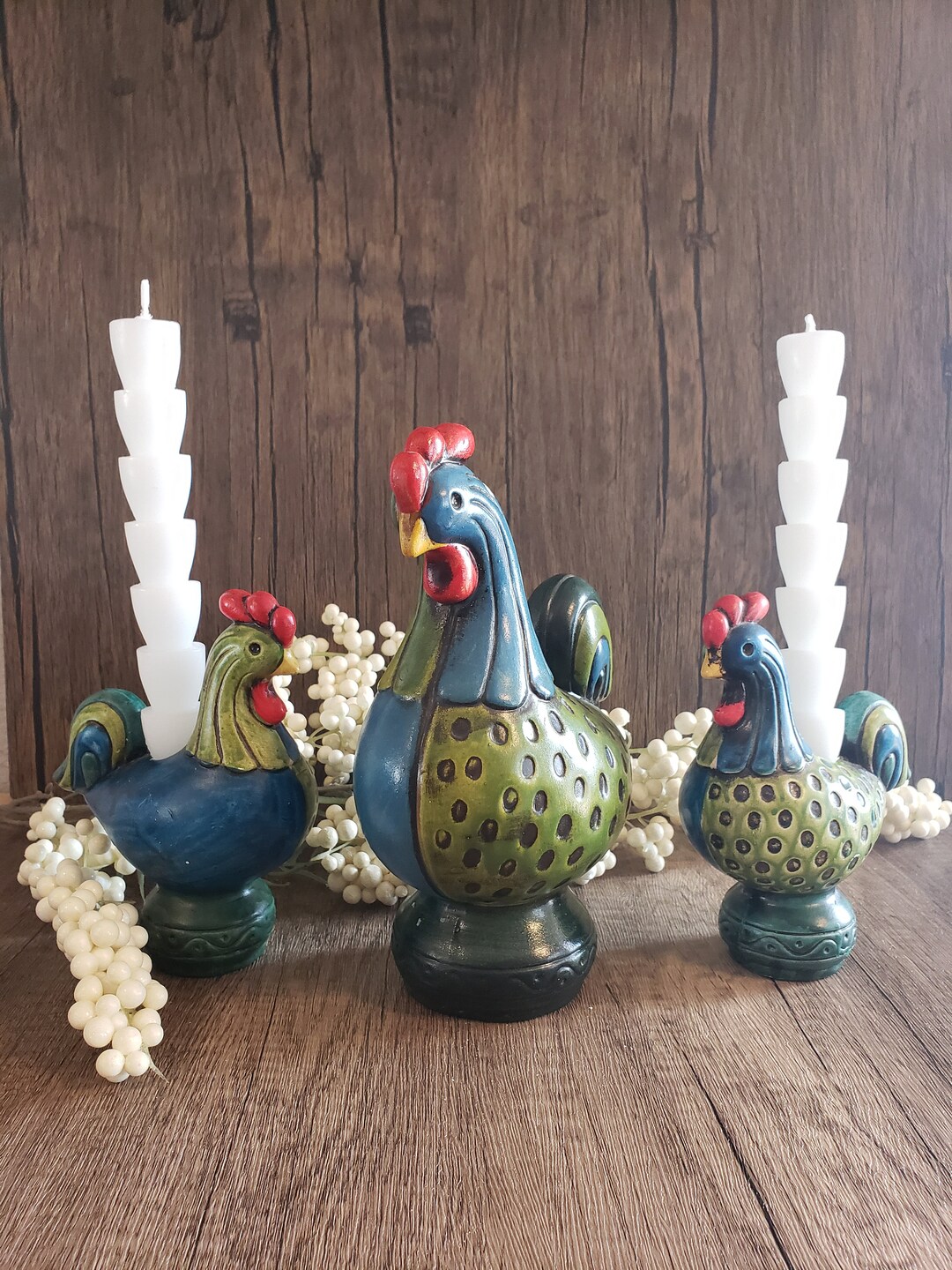 1960's Norleans Japanese Ceramic Rooster Centerpiece & Candle Holder