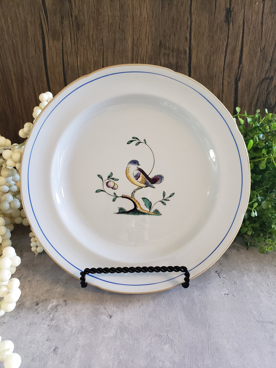 Vintage Spode Queen's Bird Y4973 Blue Gray Body Salad Plates Set of 4