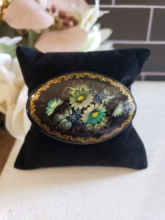 Vintage Signed Russian Hand Painted Lacquer Floral