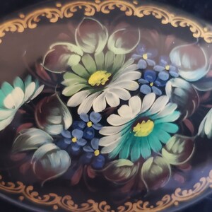 Broche Vintage Française - Miniature Peinte à La Main Signée - Motif Fleurs - Occasion