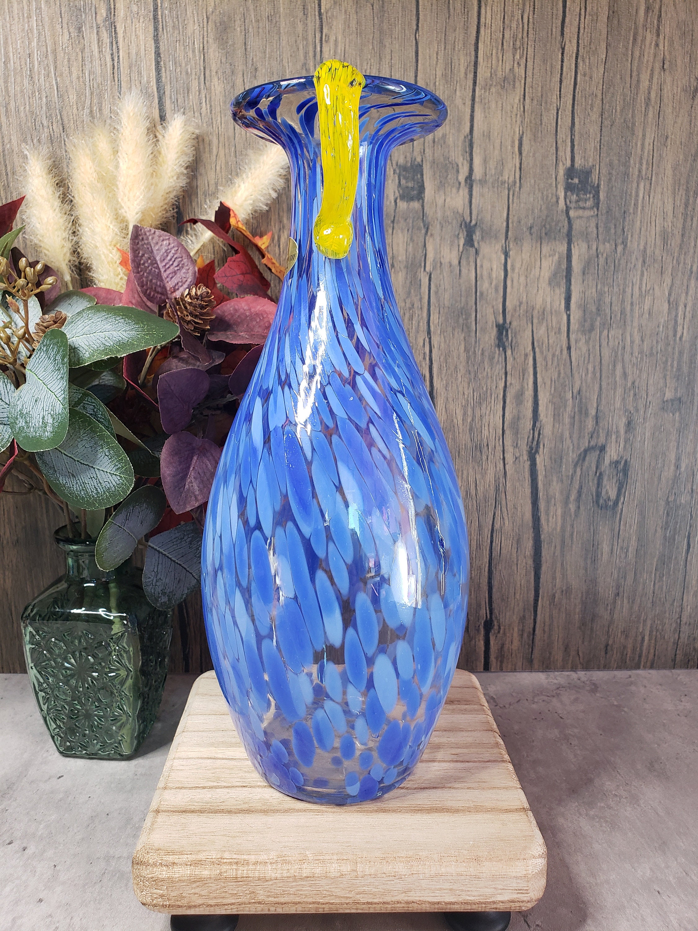 工芸品 Murano Glass Vase (Blue & Yellow) Vecchia Murano Glass Blue Vase - Etsy