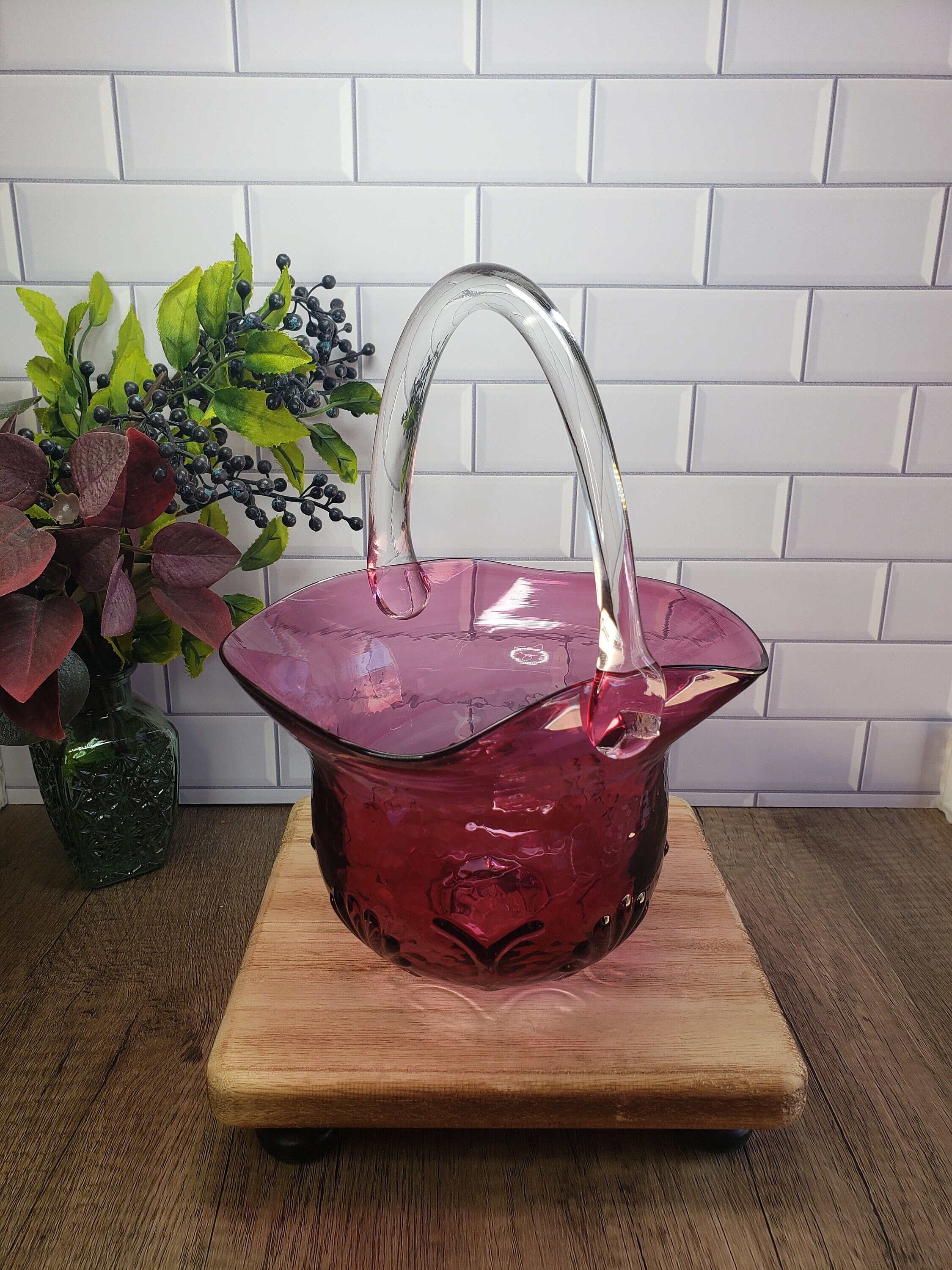 Vintage Pilgrim Cranberry Glass Vase Handmade in USA Lot of