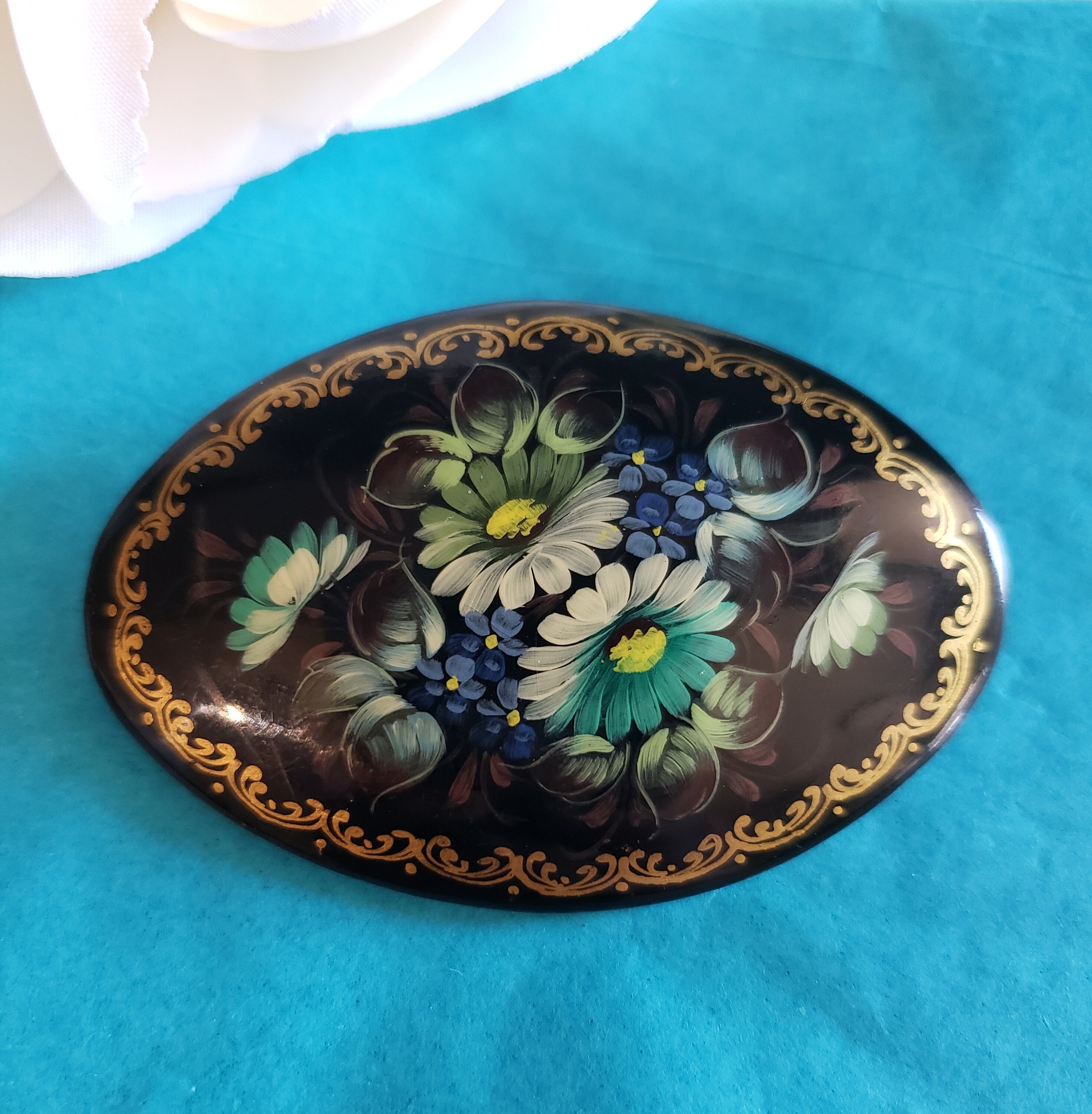 Broche Vintage MONET Avec Miniature Peinte à La Main - Bijou Antique Signé - Occasion