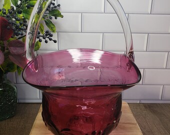 Signed Vintage Pilgrim Glass Cranberry With Clear Handle