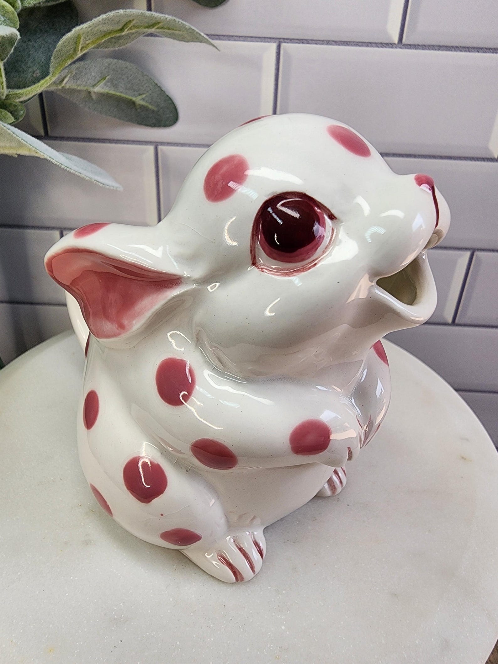 Vintage Schmid Design Ceramic Bunny Rabbit Creamer: Pink Polka Dot Vase ...