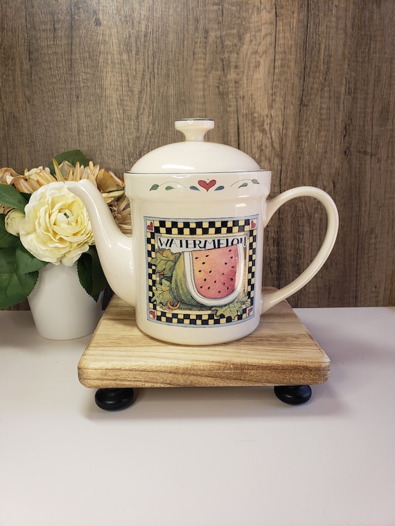 Vintage Susan Winget Watermelon Teapot: Ceramic Coffee Pot, Summer