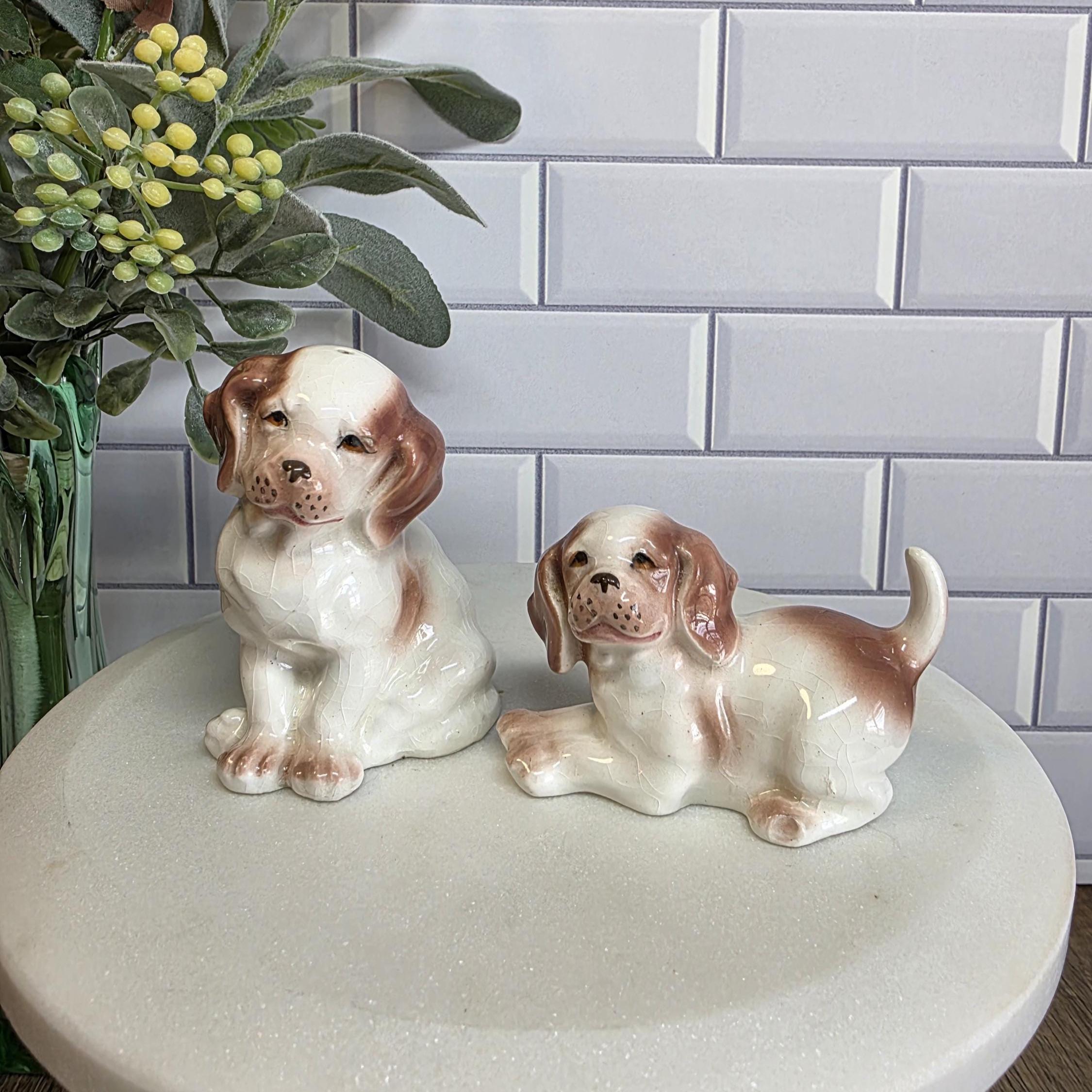 Vintage Ceramic Spaniel Salt & Pepper Shaker Set 1950s