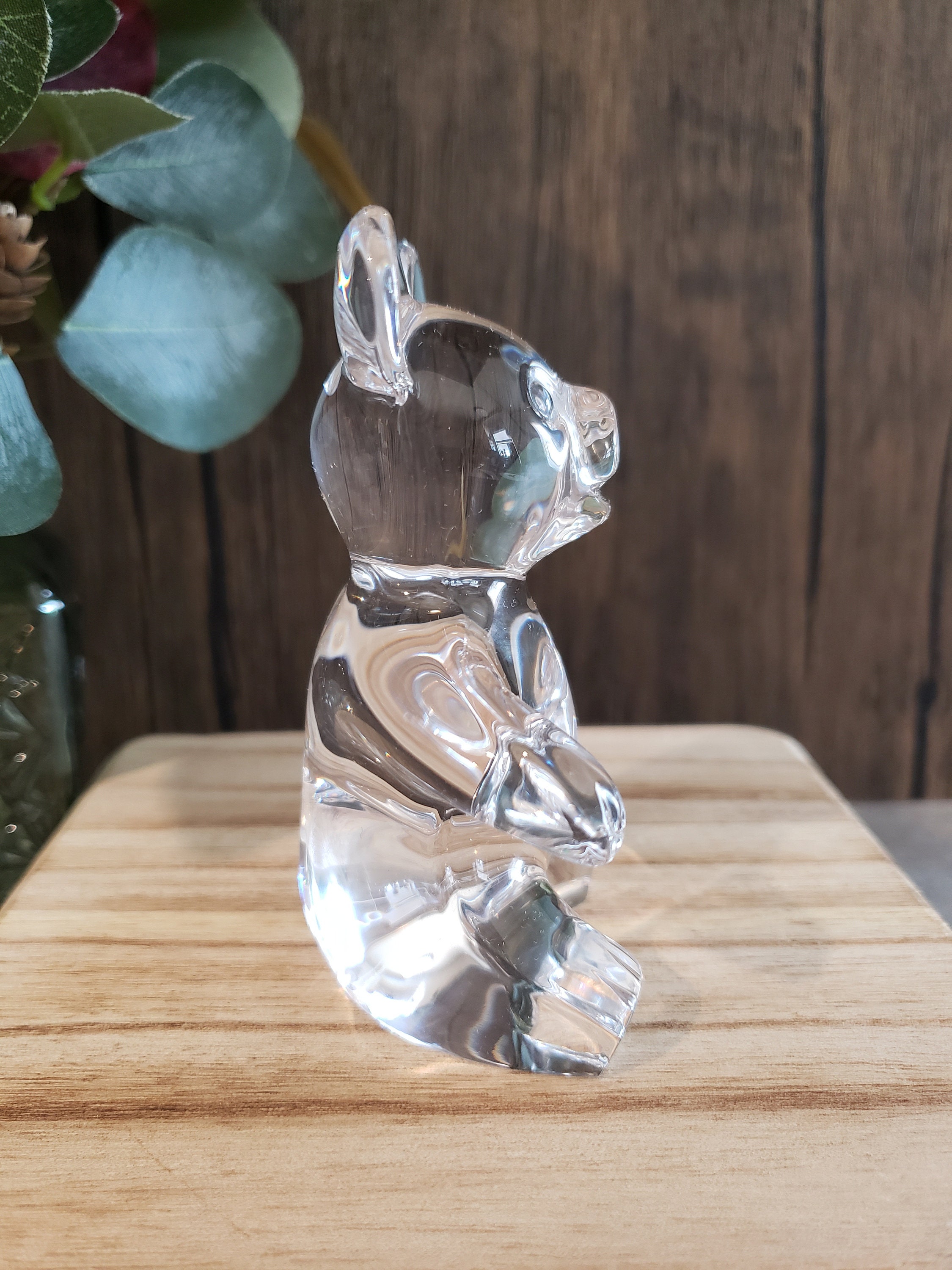 Signed Daum France Crystal Teddy Bear Figurine Paperweight With