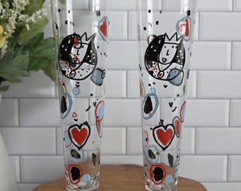Vintage German Ritzenhoff "King of Hearts" by Roger Selden Pilsner Beer Glass Set