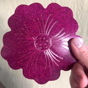 Raspberry Flower Sparkle Coasters-4