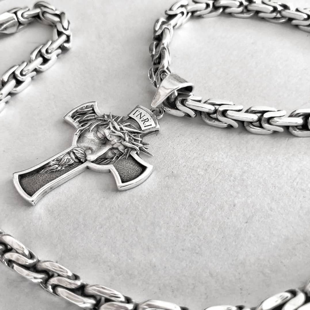 Jesus Crucifix Pendant Necklace. Religious Mens Pendant. Christ Cross