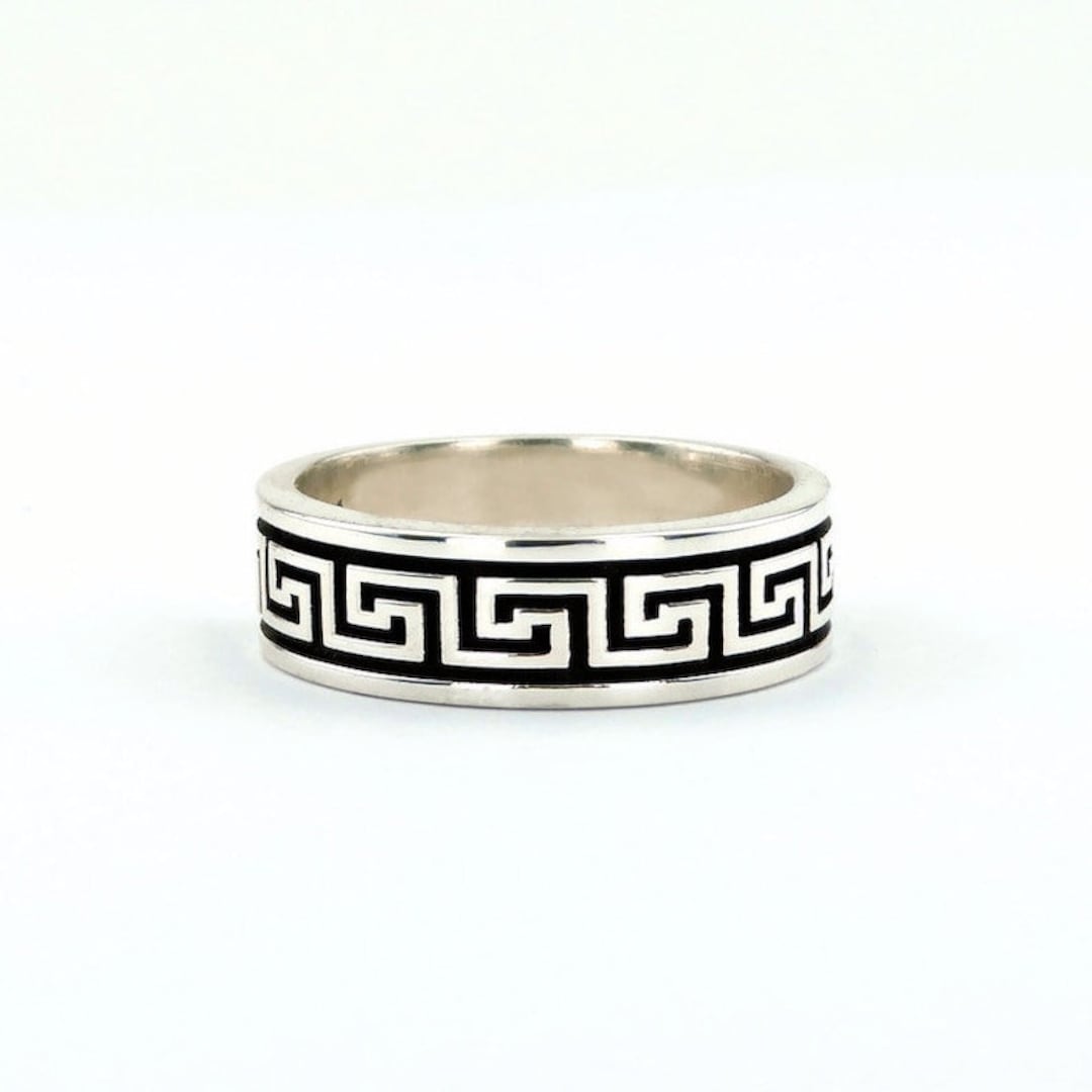 Greek Key Meander Ring. 925 Sterling Oxidized Silver Ring. Infinity ...