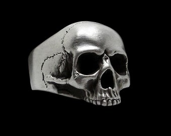 Sterling Silver Skull Ring, Unisex Biker Gothic Jewelry