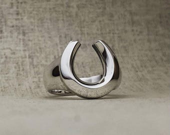 Sterling Silver Horseshoe Ring, Unisex Good Luck Jewelry